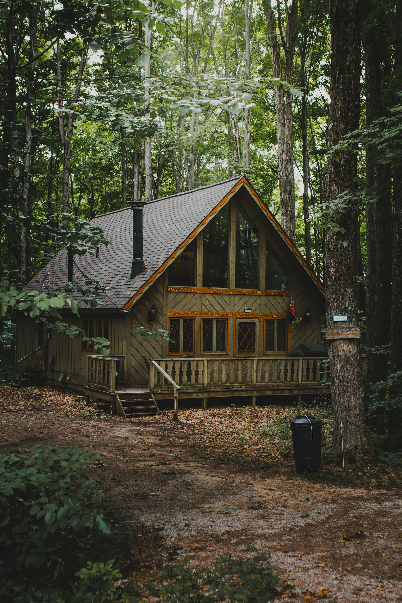 Maison à ossature bois dans une forêt en pleine journée